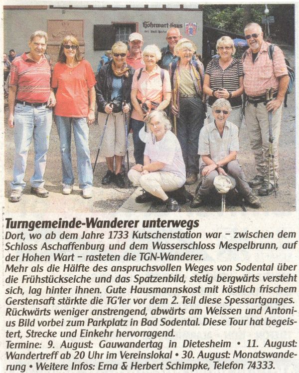 Die Wanderabteilung im BÜRGERBLATT (29.07.2009)