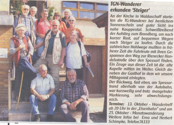 Die Wanderabteilung im BÜRGERBLATT (30.09.2009)